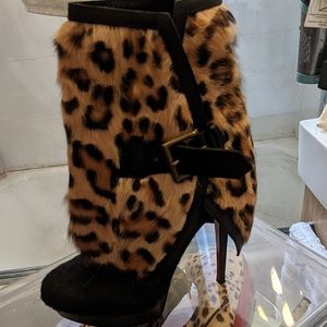 Christian Louboutin Pony Hair Ankle Boots w/Detachable Leopard Cuff EU 40.5